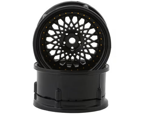 DS Racing Drift Element Mesh Drift Wheels (Triple Black w/Gold Rivets) (2) (Adjustable Offset) w/12mm Hex
